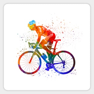 Woman triathlon  cycling in watercolor Magnet